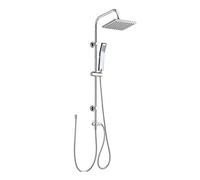 Square Chrome Overhead Rain Shower Kit Dual Rigid Riser Rainfall Head and Hand Held Shower Twin Bath Set for Bathroom, Stainless Steel, with Fittings
