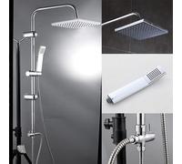 Square Chrome Overhead Rain Shower Kit Hand Held Shower Twin Bath Set for Bath