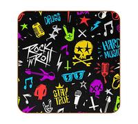 Square Coasters for Drinks Rock 'N' Roll Music Skull Print Leather Mugs Mat for Wood Glass Furniture Coffee Tabletop Protect,Set of 6