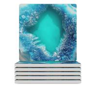 Square Coasters Set of 6 Bright Aqua Blue Turquoise Printed Ceramic Coaster Ceramic Tiles for Crafts Tabletop Protection Coasters for Office Kitchen Housewarming Room Bar Decor