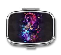 Square Colorful Galaxy Music Note Pill Box Small Pill Case with 2 Compartment Portable Metal Medicine Organizer Mini Travel Medicine Vitamin Supplement Container for Pocket Purse