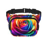 Square Colorful-Rainbow-Rose-Flower Double-Layer Sport Fanny Pack Waist Pack Large Crossbody Waist Bag for Running Travel Walking