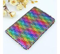 Square Colourful Rainbow Glittery A5 Sequin Reversible Notebook, Birthday Present for Daily Use, Writing Projects, Creating Lists and Keeping Notes