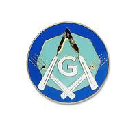 Square & Compass Forks & Knives Blue & White Masonic Lapel Pin - [1 5/8" Diameter]