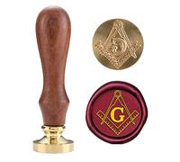Square & Compass Masonic Sealing Wax Stamps Retro Copper Seals with Wooden Hilt for Party Invitation, Wine Packages, Embellishment of Envelopes, Greeting Cards