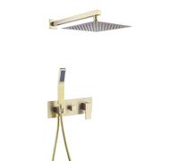 Square Concealed Shower Set 10-in-1 Rain Shower Mixer Dual Function Handheld Showerhead with Hose Brushed Nickel Finish Modern Bathroom Faucet System.