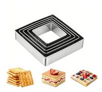Square Cookie Cutters, 5 Pcs Stainless Steel Biscuit Cutters for Cookies, Pastry, Fondant & Sandwiches, Nested 5-Size Baking Mould Set
