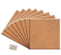 Square Cork Board Tiles with Full Sticky Back, Big Size Cork Board, Small Wall Bulletin Boards Mini Pin Board with 50 Push Pins for Pictures, Photos, Drawing Pack of 8 (21cmx21cmx0.8cm)