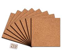 Square Cork Board Tiles with Full Sticky Back, Big Size Cork Board, Small Wall Bulletin Boards Mini Pin Board with 50 Push Pins for Pictures, Photos, Drawing Pack of 8 (21 cm x 21 cm X 0.6)