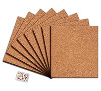 Square Cork Board Tiles with Full Sticky Back, Big Size Cork Board, Small Wall Bulletin Boards Mini Pin Board with 50 Push Pins for Pictures, Photos, Drawing Pack of 8 (30cmx26cmx0.6cm)