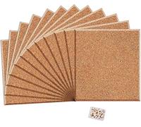 Square Cork Board Tiles with Full Sticky Back, Big Size Cork Board, Small Wall Bulletin Boards Mini Pin Board with 75 Push Pins for Pictures, Photos, Drawing Pack of 12 (30cmx26cmx0.8cm)