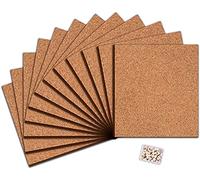 Square Cork Board Tiles with Full Sticky Back, Big Size Cork Board, Small Wall Bulletin Boards Mini Pin Board with 75 Push Pins for Pictures, Photos, Drawing Pack of 12 (30cm x 26cm x 0.6cm)