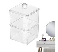 Square Cotton Swab Holder - Minimal Polystyrene Unit, Modular Box for Makeup Accessories, Transparent Storage Solution for Care, Compact Household for Presentation