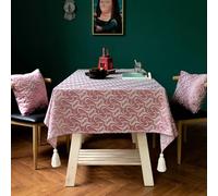Square Cotton Tablecloth 90x90 cm - Pink Cloud Design for Kitchen Decor, Linen-Blend, Stylish Dining Table Cover, Perfect for Home & Parties