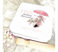 Square Couple Bunnies 10th Wedding Anniversary Personalised Cake Tin Personalised Gift | Custom Gift | Personalized Tin | Cake, Biscuit & Treat Tins | Gift For Her | Gift For Him