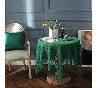 Square Crochet Lace Tablecloth, Green Hollow Lace Table Cloth with Tassels, Vintage Countryside Cotton Blend Lace Overlay Table Cover for Coffee Tea Dining Table, Party Wedding Banquet (24x24 inch)