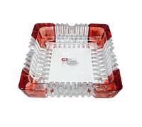 Square Crystal Glass Ashtray Bowl 15cm - Heavy Duty Cut Glass with Red Border - Multi-Purpose Decorative Bowl for Home, Office, Bar, Smoking Lounge
