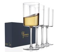 Square Crystal Stemmed Wine Glasses Set of 4 - 16 Oz Modern Large Glasses for Red and White Wine, Tall Thin Rim, Elegant Gifting Packaging, Dishwasher Safe, Snifter