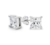 Square Cubic Zirconia Solitaire Brilliant Cut Princess AAA CZ Stud Earrings For Women Men Sterling Silver 8MM