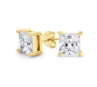 Square Cubic Zirconia Solitaire Brilliant Cut Princess CZ Stud Earrings For Women Men Gold Plated Sterling Silver 6MM