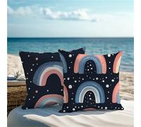 Square Cushion Covers 35x35cm Set of 2 Outdoor Cushions Black Pillow Cases with Lnvisible Zipper Waterproof Linen Cushions Cover Double Sided Abstract Sofa Cushion Covers for Garden Autumn Decor ZF-73