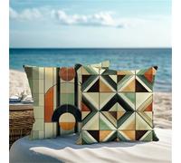 Square Cushion Covers 35x35cm Set of 2 Outdoor Cushions Green Pillow Cases with Lnvisible Zipper Waterproof Velvet Cushions Cover Double Sided Geometry Sofa Cushion Covers for Garden Decor Gift 1Z-203