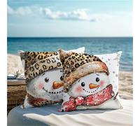 Square Cushion Covers 35x35cm Set of 2 Outdoor Cushions White Pillow Cases with Lnvisible Zipper Waterproof Linen Cushions Cover Double Sided Snowman Sofa Cushion Covers for Garden Autumn Decor ZF-9
