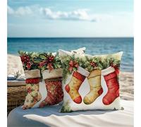 Square Cushion Covers 40x40 Set of 2 Outdoor Cushions Red Pillow Cases with Lnvisible Zipper Waterproof Velvet Cushions Cover Double Sided Christmas Stockings Sofa Cushion Covers, Living Garden 1Z-316