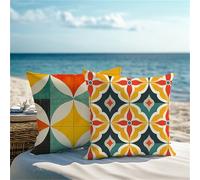 Square Cushion Covers 40x40cm Set of 2 Outdoor Cushions Yellow Pillow Cases with Lnvisible Zipper Waterproof Linen Cushions Cover Double Sided Geometry Sofa Cushion Covers, Living Autumn Decor 1Z-199