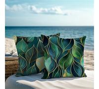 Square Cushion Covers 45x45cm Set of 2 Outdoor Cushions Blue Pillow Cases with Lnvisible Zipper Waterproof Velvet Cushions Cover Double Sided Leaf Sofa Cushion Covers for Garden Autumn Decor ZF-118