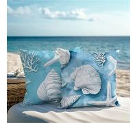 Square Cushion Covers 50x50cm Set of 2 Outdoor Cushions Blue Pillow Cases with Lnvisible Zipper Waterproof Velvet Cushions Cover Double Sided Starfish Sofa Cushion Covers for Garden Decor Gift 1Z-306
