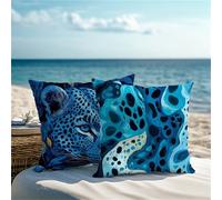 Square Cushion Covers 50x50cm Set of 2 Outdoor Cushions Blue Pillow Cases with Lnvisible Zipper Waterproof Linen Cushions Cover Double Sided Animal Sofa Cushion Covers for Garden Autumn Decor ZF-104