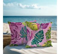 Square Cushion Covers 80x80cm Set of 2 Outdoor Cushions Pink Pillow Cases with Lnvisible Zipper Waterproof Velvet Cushions Cover Double Sided Leaf Sofa Cushion Covers for Garden Autumn Decor ZF-149