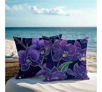 Square Cushion Covers 80x80cm Set of 2 Outdoor Cushions Purple Pillow Cases with Lnvisible Zipper Waterproof Linen Cushions Cover Double Sided Flower Sofa Cushion Covers for Garden Autumn Decor 1Z-284