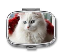 Square Cute White Cat Pill Organizer Pill Box 3 Compartment Portable Travel Medicine Case Daily Mini Compact Medicine Container Storage Vitamin Supplement Dispenser