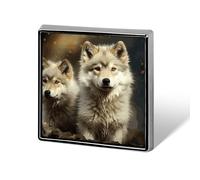 Square Cute Wolf Brooch Classic Mini Pin 0.7 Inch Aluminum Alloy Lapel Pin Personalized Button Badge for Backpack Hat Suit Jacket Clothing Decoration