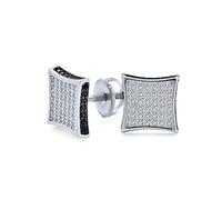 Square CZ Micro Pave Cubic Zirconia Black White Kite Stud For Men For Women Stud Earrings .925 Sterling Silver 9MM