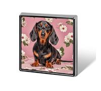 Square Dachshund Florals Brooch Classic Mini Pin 0.7 Inch Aluminum Alloy Lapel Pin Personalized Button Badge for Backpack Hat Suit Jacket Clothing Decoration