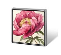 Square Dark Peach Peony Flower Brooch Classic Mini Pin 0.7 Inch Aluminum Alloy Lapel Pin Personalized Button Badge for Backpack Hat Suit Jacket Clothing Decoration
