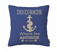 Square Decorative Home Is Where The Anchor Drops Nautical Quote Pillowcase 18 X 18 Inch Cotton Linen