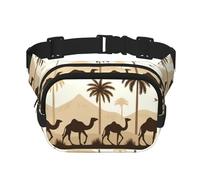 Square Desert-Palm-Trees-Camels Double-Layer Sport Fanny Pack Waist Pack Large Crossbody Waist Bag for Running Travel Walking