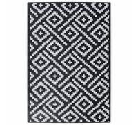 vidaXL Outdoor Rug-140x200 cm Reversible UV-Resistant Polypropylene Carpet for Patio, Balcony, Terrace in White/Black