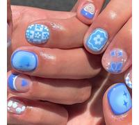 Square Designs Fake Stick on in 12 Sizes, 24 Pcs French Tips for DIYS Decorations Acrylic Glues on for Women Clear