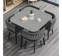 Square Dining Table Set with 4 Chairs - Modern Conference and Reception Table Combination - Wooden Bar Breakfast Table for Kitchen