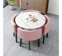 Square Dining Table Set With Chairs Reception Table And Chair Combination Marble Table And Chairs Simple Table And Chair Set Office Reception Negotiation Table And Chair Combination(White pink)