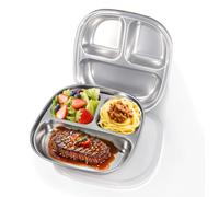 Square divided Plates for Adults (2 Packs), 304 Stainless Steel Portion Control Plate Sectioned with Dividers, 7.7IN Metal Food Separator Dinner Plates Lightweight Compartment BPA Free Reusable