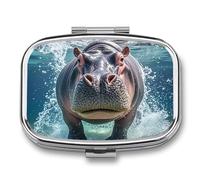Square Diving Hippo Pill Organizer Pill Box 3 Compartment Portable Travel Medicine Case Daily Mini Compact Medicine Container Storage Vitamin Supplement Dispenser