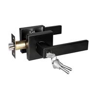 Square Door Handle with Lock, Matte Black Keyed Door Lever with Adjustable Latch, Heavy Duty Entry Door Lock with Keys, Left/Right Hand Reversible