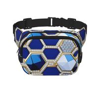 Square Double Layer Blue Hexagons And Diamond Print Waist Bag Outdoor Travel Use For Hiking Running Jogging