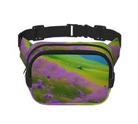 Square Double Layer Nature Purple Flowers Meadow Mountain Scenic Print Waist Bag Outdoor Travel Use For Hiking Running Jogging